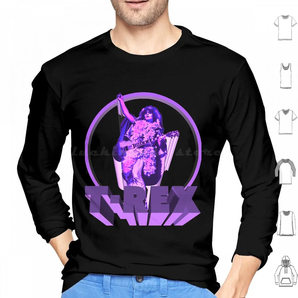 T-Rex Classic Hoodie Cotton Long Sleeve T Rex Marc Bolan Music Bolan Glam Marc 70s Trex 1970s Pop Band Bowie Rex Glitter