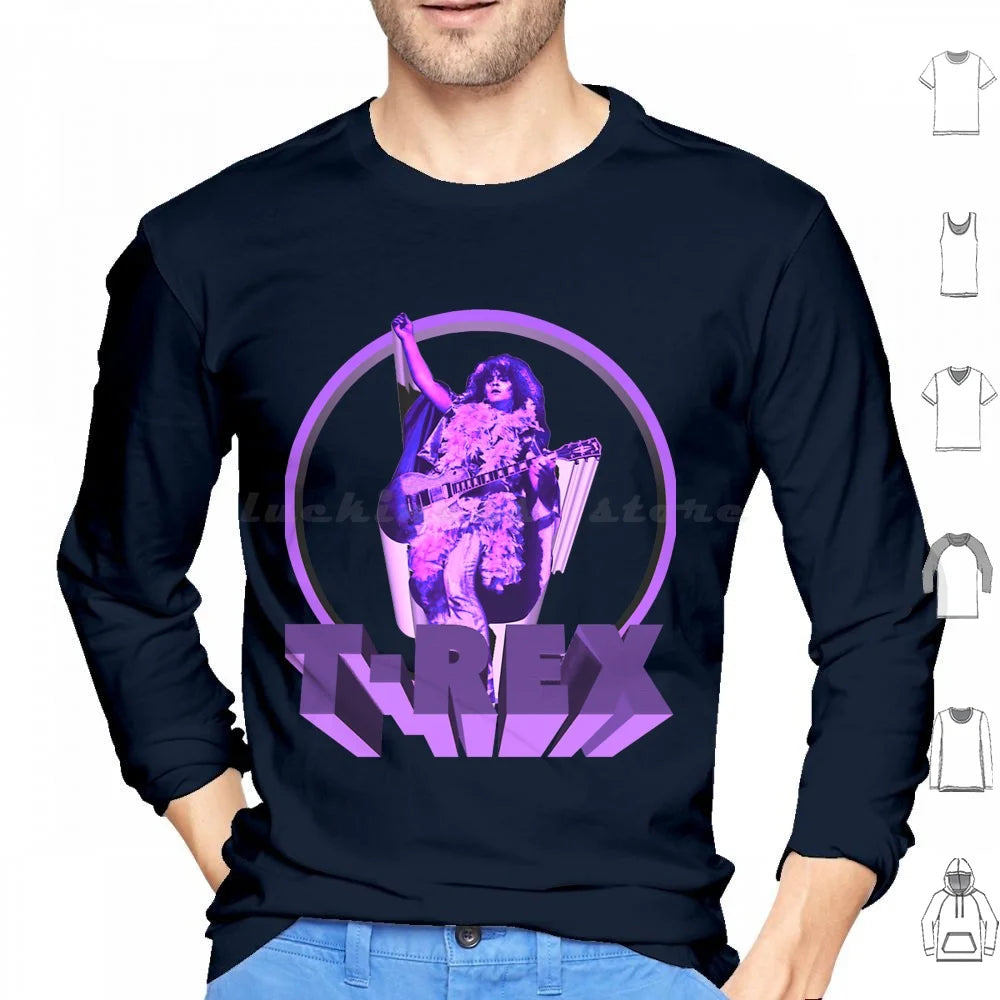 T-Rex Classic Hoodie Cotton Long Sleeve T Rex Marc Bolan Music Bolan Glam Marc 70s Trex 1970s Pop Band Bowie Rex Glitter