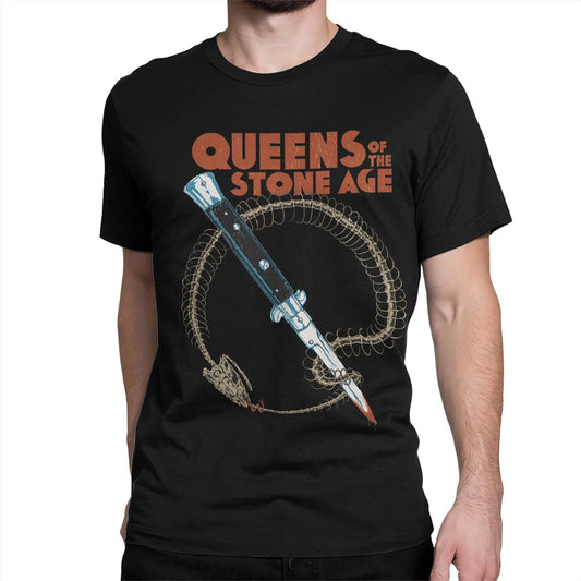 Men Queens of The Stone Age T Shirts 100% Cotton Clothing Vintage Short Sleeve Round Collar Tee Shirt Plus Size T-Shirt