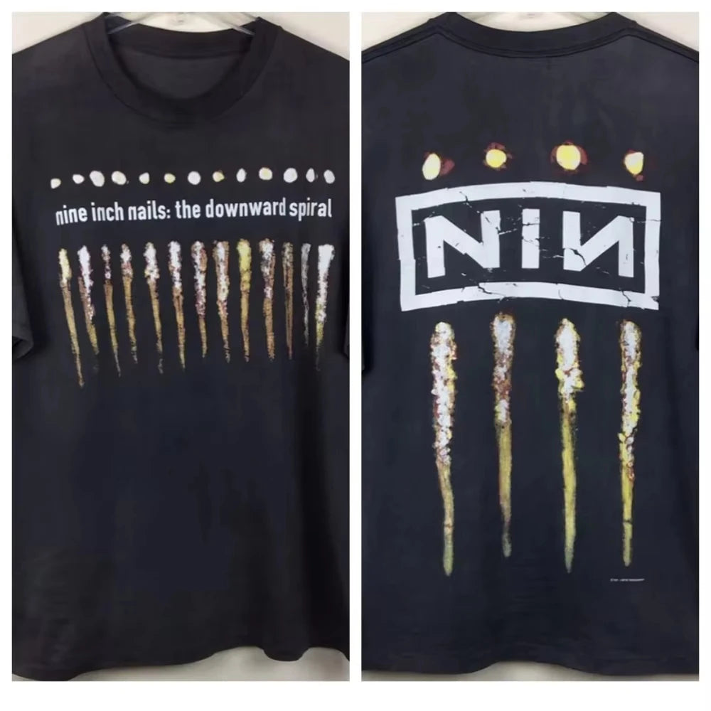 2026 Summer Nine Inch Nails Vintage Street Rock Hiphop Cotton Printed T-shirt Men's Women Pure Breathable Loose Trendy T-shirts