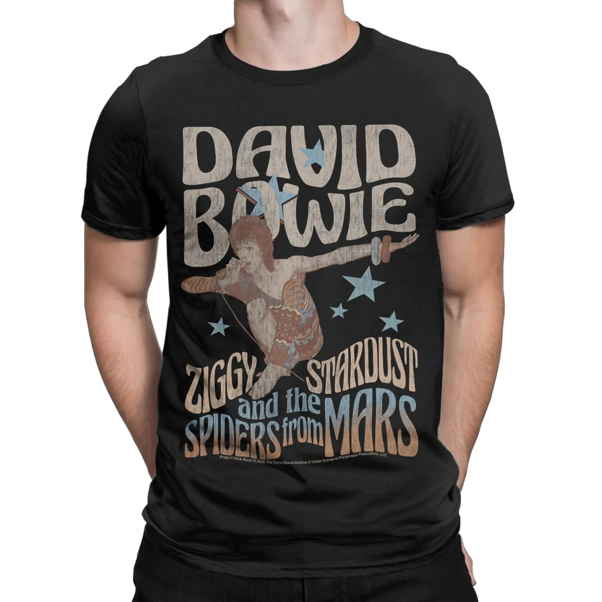 David Bowie Ziggy Stardust and The Spiders from Mars T Shirt Men Round Collar  Tees Short Sleeve Clothes Plus Size